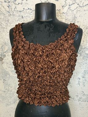 Textured Chocolate Brown Ruching Crop Tank Y2K Magic Scarf brand
